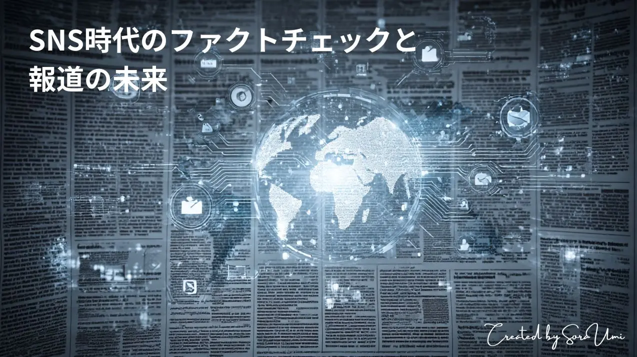 新聞のイメージ図と世世界中にとびかう情報が重なる図